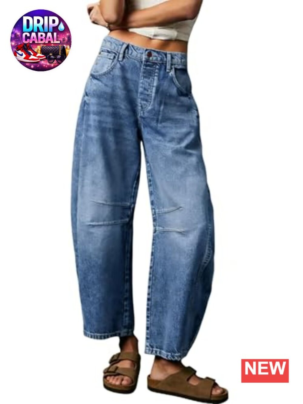 Women's Wide Leg Barrel Jeans Mid Rise Baggy Y2K Denim with Pockets